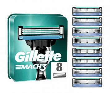 Gillette Mach 3 Ανταλλακτικές Κεφαλές με 3 Λεπίδες και Λιπαντική Ταινία 8τμχ
