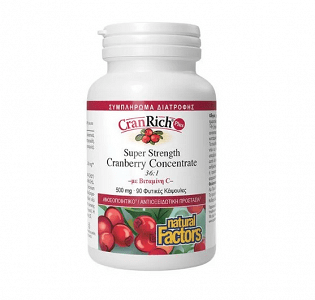 Natural Factors Cranrich 500mg Ειδικό Συμπλήρωμα Διατροφής 90 κάψουλες