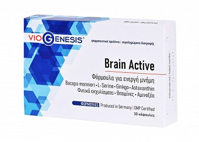 Viogenesis Brain Active Bacopa Monnieri, L-Serine, Ginkgo & Astaxanthin Συμπλήρωμα για την Μνήμη 30 ταμπλέτες