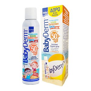 Intermed Αδιάβροχο Παιδικό Αντηλιακό Spray Babyderm για Πρόσωπο & Σώμα SPF50 200ml Δώρο Μπάλα Θαλάσσης