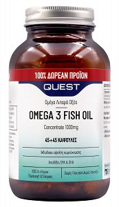 Quest Omega 3 Fish Oil 100% Δωρεάν Προϊόν 45 & 45 κάψουλες 1000mg 90 κάψουλες