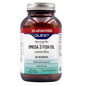 Quest Omega 3 Fish Oil 100% Δωρεάν Προϊόν 60 & 30 κάψουλες 1000mg 90 κάψουλες