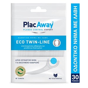 PlacAway Eco Twin-Line Οδοντικό Νήμα με Γεύση Μέντα και Λαβή σε Λευκό χρώμα 30τμχ