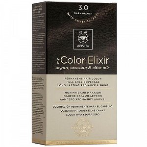 Apivita My Color Elixir Μόνιμη Βαφή Μαλλιών - Καστανό Σκούρο 3.0, 1 Τμχ