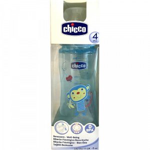 Chicco Well Being Blue Plastic Bottle, Silicone Nipple 330ml