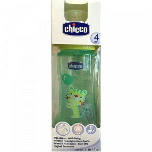 Chicco Well Being Green Plastic Bottle, Silicone Nipple 330ml