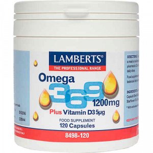 Lamberts Omega 3 6 9 1200mg Plus Vitamin D3 5μg Ιχθυέλαιο, Έλαιο Βοράγου & Ελαιόλαδου 1200mg 120 κάψουλες