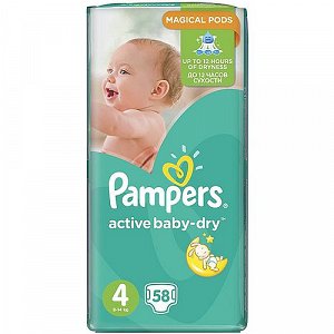 Pampers Active Baby-Dry Πάνες Νο4 (Maxi:8-14Kg) 58τμχ