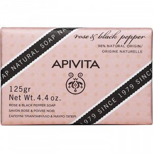Apivita Natural Soap Σαπούνι με Τριαντάφυλλο & Μαύρο Πιπέρι, 125g