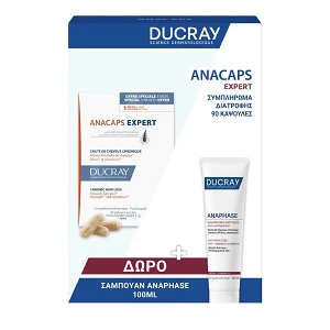 Ducray Promo κατά της Τριχόπτωσης με Anacaps Expert, 90caps & Δώρο Ducray Anaphase Chronic Σαμπουάν Κατά της Τριχόπτωσης, 100ml, 1σετ