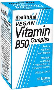 Health Aid Vitamin B50 Complex - Ενισχυμένος Συνδυασμός Βιταμινών του Συμπλέγματος Β, 30Tabs
