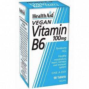 Health Aid Vitamin B6 100mg - Πυριδοξίνη Υδροχλωρική 100mg, 90Tabs