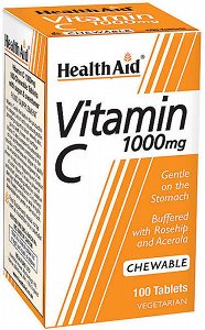 Health Aid Vitamin C 1000mg Chewable - Μασώμενες Ταμπλέτες Βιταμίνης C με Αγριοτριανταφυλλιά & Ασερόλα, 100chew.Tabs