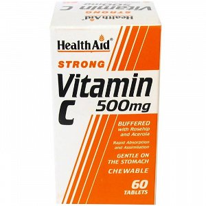 Health Aid Vitamin C 500mg Chewable - Μασώμενες Ταμπλέτες Βιταμίνης C με Αγριοτριανταφυλλιά & Ασερόλα, 60Tabs