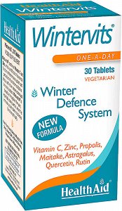 Health Aid Wintervits - Βιταμίνη C, Ψευδάργυρος, Πρόπολη, Μαϊτάκε, Αστράγαλος, Κουερσετίνη, 30Tabs
