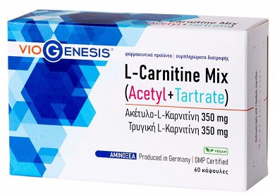 Viogenesis L-Carnitine Mix Acetyl + Tartrate Συμπλήρωμα Διατροφής με Καρνιτίνη 350mg 60 κάψουλες