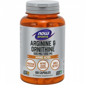 Now L-Arginine & Ornithine 500/250 mg, 100Caps